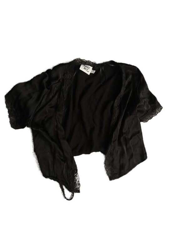 Princess Polly Sweaters - Princess Polly Black Satin Lace Trim Tie Front Shrug Size US 6